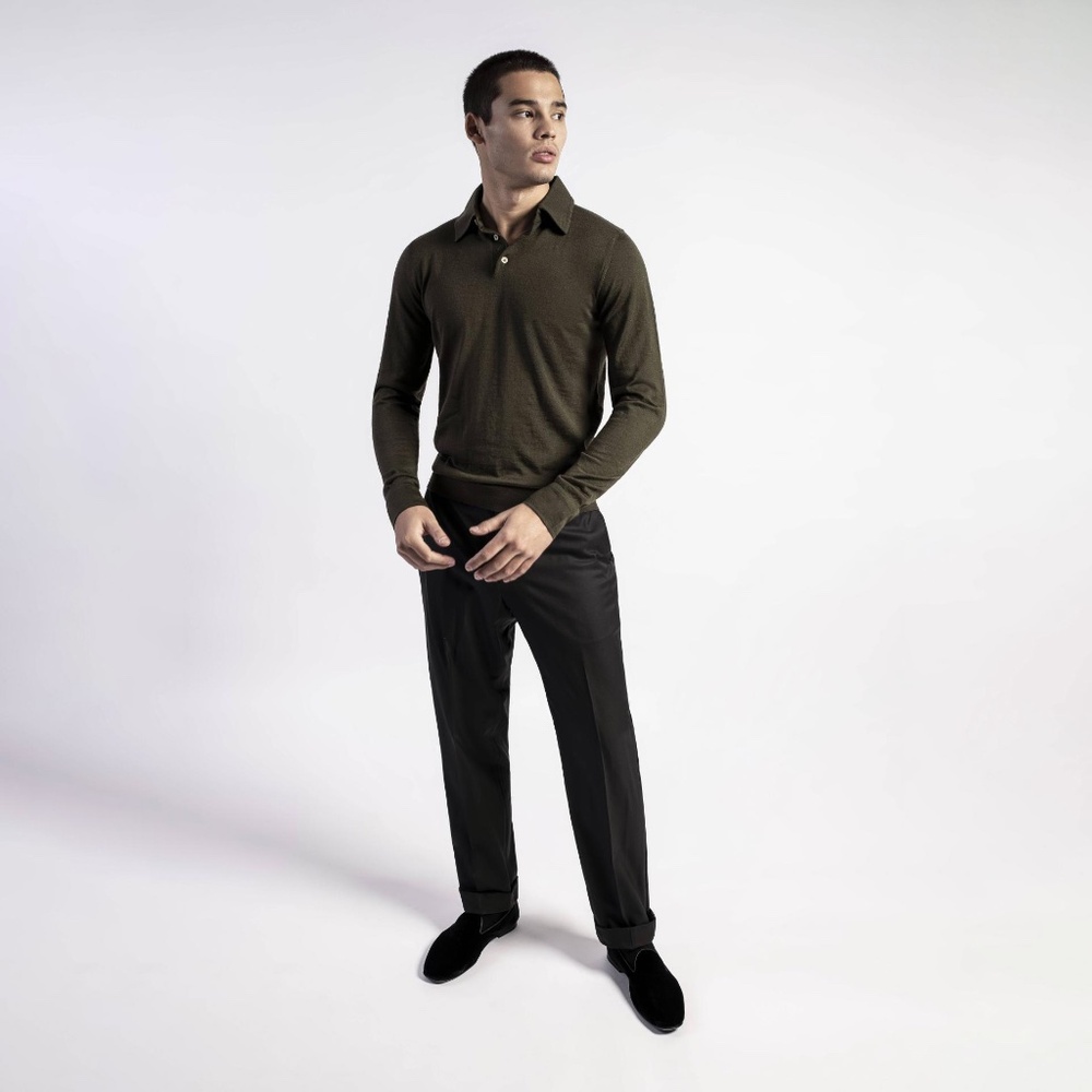 BNWT ISAIA Long-Sleeve Polo - 70% Cashmere, 30% Silk - Dark Green - Large / 52